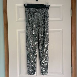 Sequin and faux leather leggings